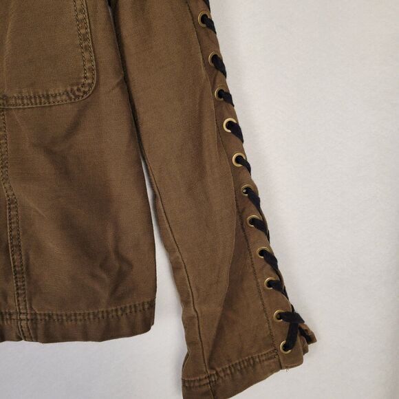 Free People Womens Faye Canvas Military Jacket Size Small Green Zip Up Lace Up - Picture 3 of 10